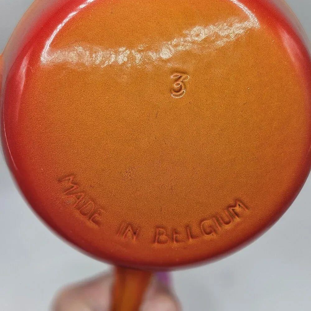 Vintage Unmarked Descoware Enamelware Fry Pan Flame Orange #3 Made In Belgium
